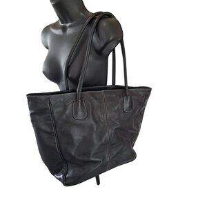 I Santi Genuine Leather Black Tote Shoulder Bag Italy Double Strap Luxury Soft
